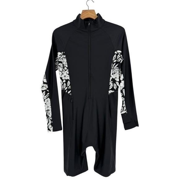 Coolibar Alana Knee Length Swimsuit Long UPF 50+ Black Floral Colorblock Size L - Picture 4 of 11